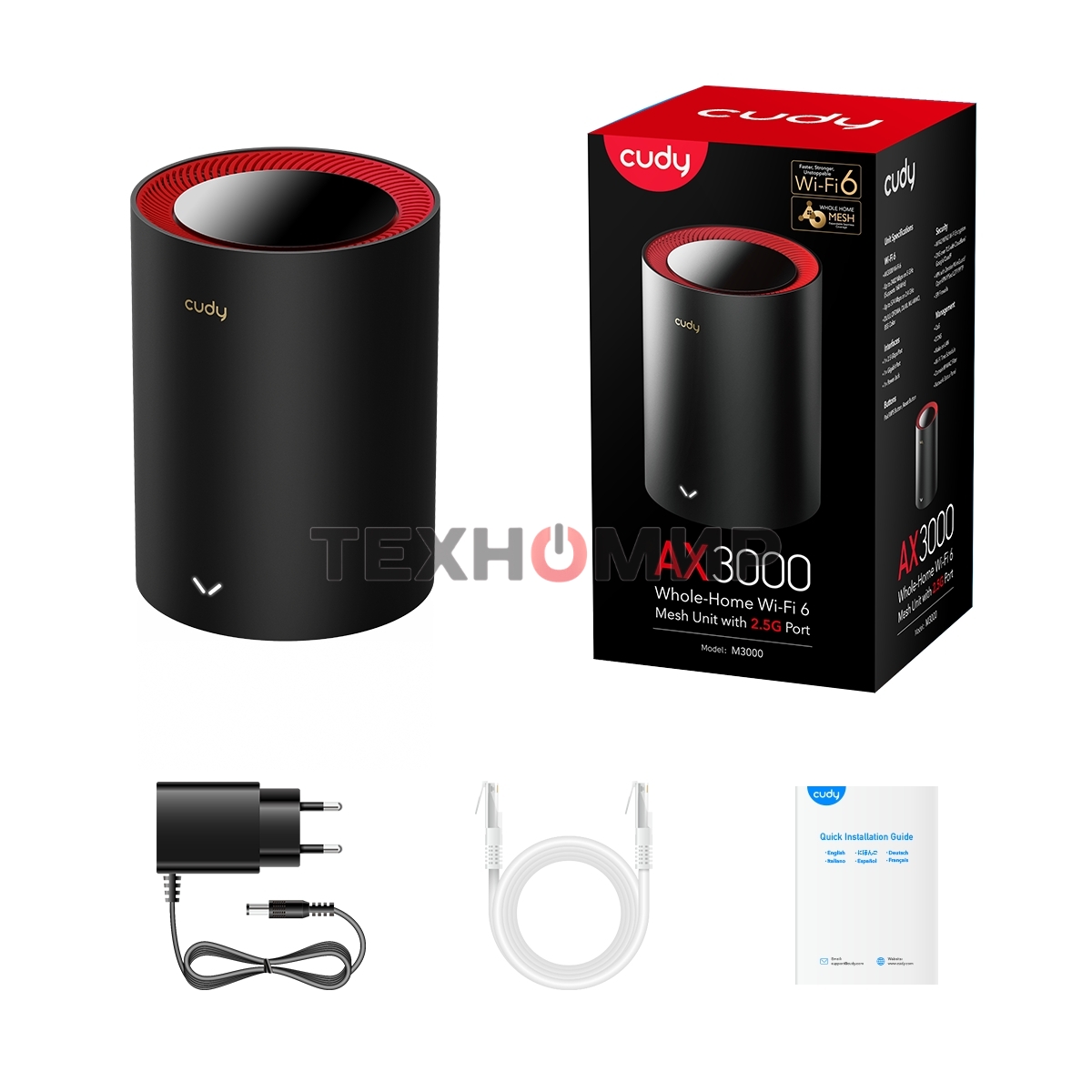 Бесшовный Mesh роутер Cudy M3000(1-PACK) AX3000 10/100/1000/2500BASE-T, белый