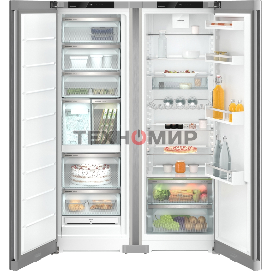 Холодильник Liebherr Комбинация XRFsf 5240-22 001(SFNsfd 5247-22 001+ SRsfd 5220-22 001) серебристый двухкамерный 412/262л морозилка сбоку, Side by Side