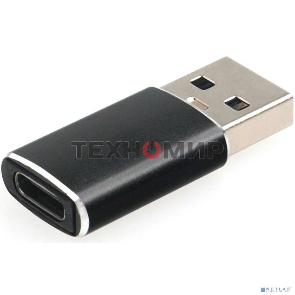 Переходник USB3.1 Cablexpert A-USB3.1-AMCF, AM/Type-C(F), 5 Гбит/с, QC3.0, метал.корпус, Pro, черный, пакет