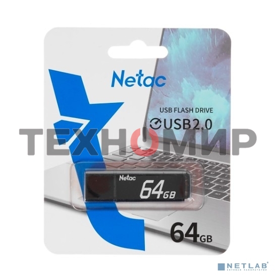 Флешка USB Netac U351 (NT03U351N-064G-20BK), 64Gb, USB 2.0, R/W 25/10, черный