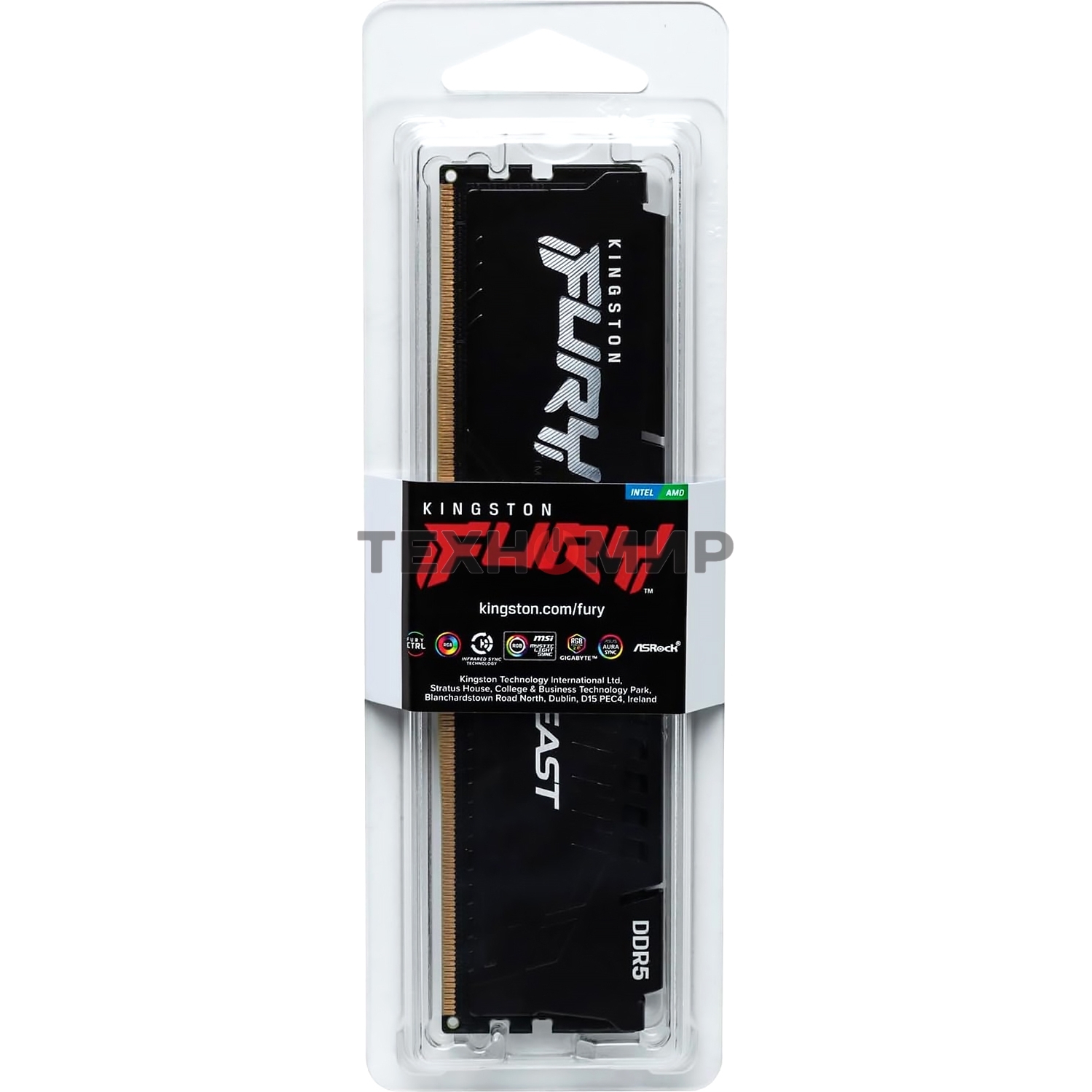 Оперативная память Kingston Fury Beast, DDR5, 32Gb (1x32GB), 6400MHz, CL32, DIMM, радиатор, черный