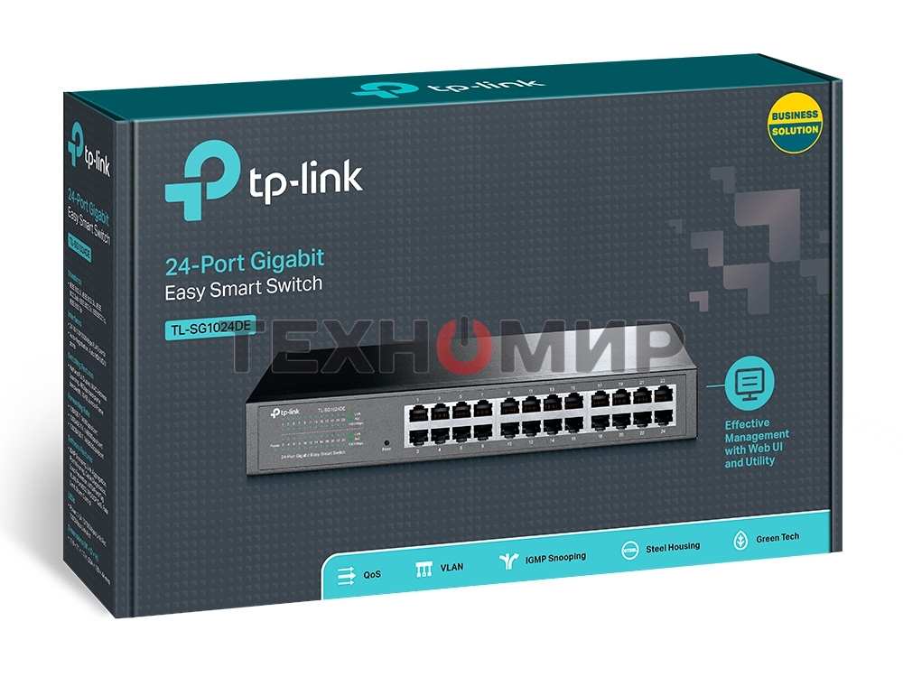 Коммутатор TP-Link SMB TL-SG1024DE 24-Port Gigabit Easy Smart Switch, 24 10/100/100Mbps RJ45 ports, MTU/Port/Tag-based VLAN, QoS, IGMP Snooping
