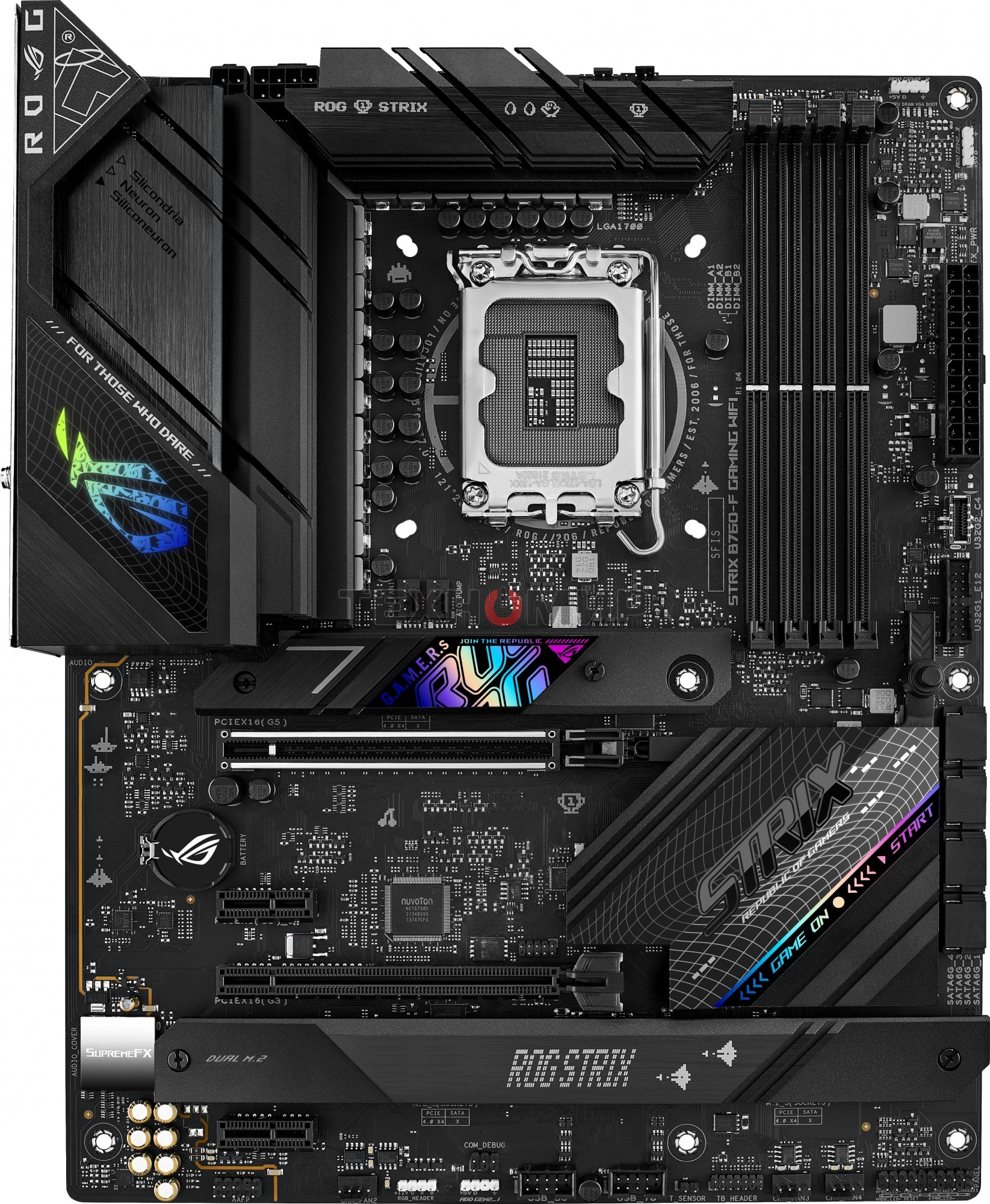 Материнская плата ASUS ROG STRIX B760-F GAMING WIFI, LGA 1700, Intel B760, 4xDDR5, 4xSATA, 3xM.2, 1xPCI-E 5.0 x16, 1xPCI-E 3.0 x4, 1xHDMI, 1xDP, 1x 2.5Gb LAN, 1xUSB-A 3.2 Gen 2, 6xUSB-A 3.2 Gen 1, 1xUSB-C 3.2 Gen 2x2, 5x3.5 мм, 7.1, Standard-ATX