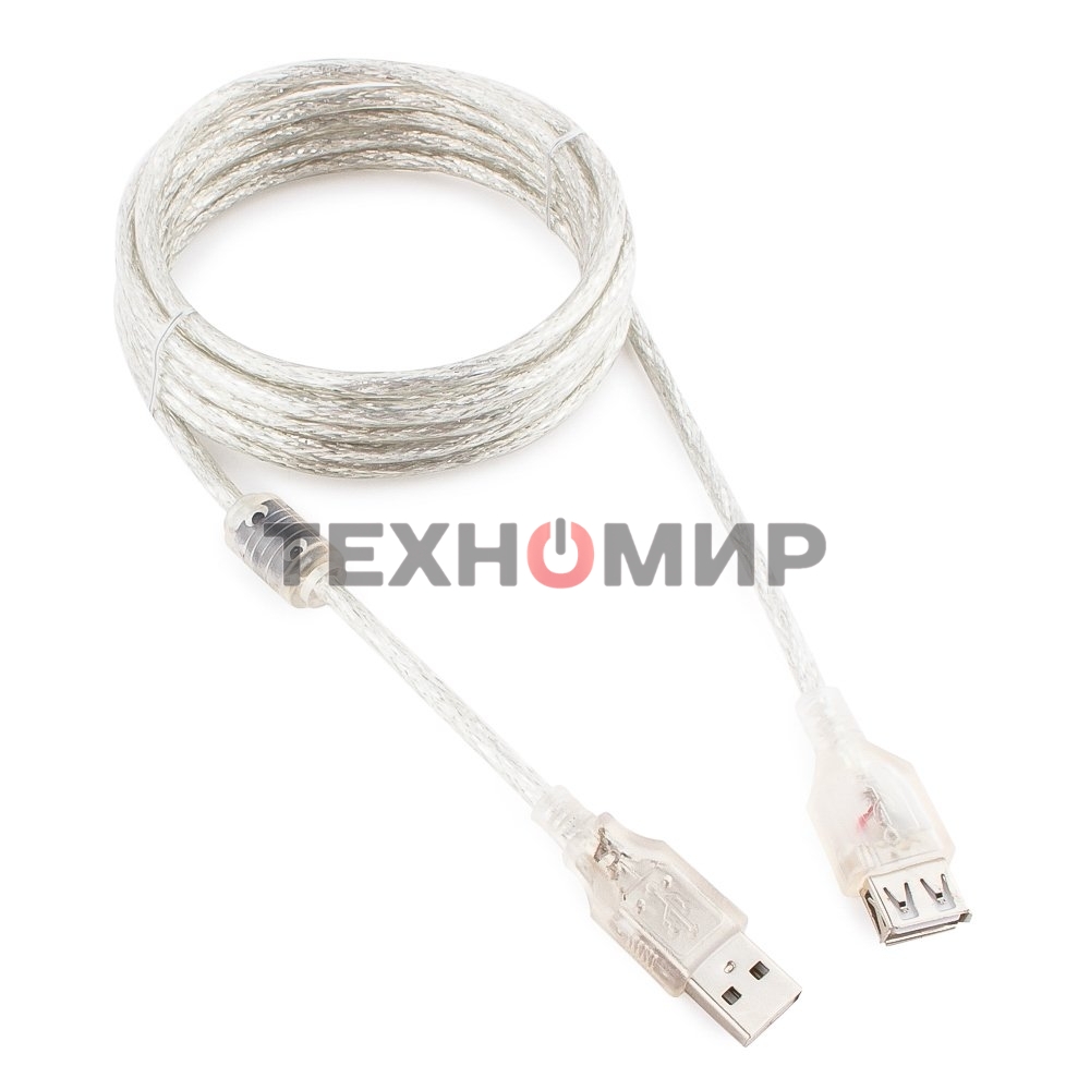 Кабель Cablexpert USB2.0 Pro, AM/AF, 3м, экран, 2 феррит.кольца, прозрачный (CCF-USB2-AMAF-TR-10)