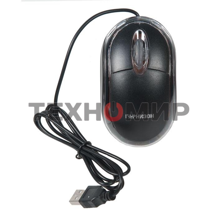 Мышь проводная Гарнизон GM-100 черный, 1000 dpi, USB, кнопки - 3