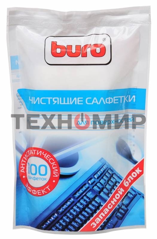 Салфетки Buro BU-Zsurface, 100 шт для поверхностей мягкая упаковка 100шт влажных
