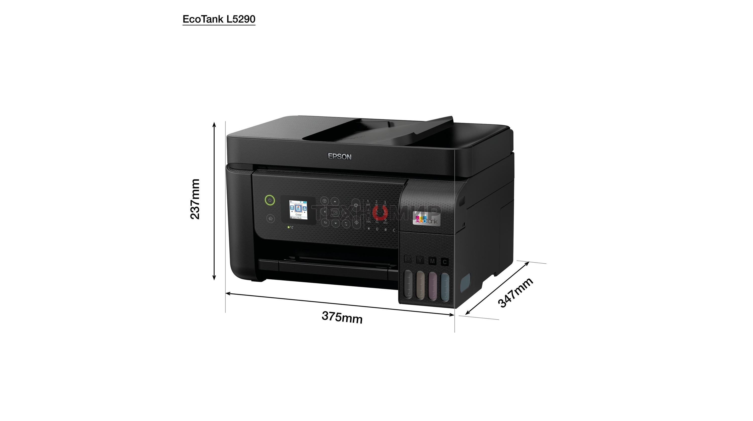 МФУ струйное Epson L5290 (C11CJ65512/C11CJ65508/C11CJ65407), A4, цветное, печ. до 33 стр/мин. (ч/б) до 15 стр/мин. (цвет), скан. до 12 стр/мин. (ч/б) 29 стр/мин. (цвет), 1440 x 5760 dpi (печать) 1200x2400dpi (скан.), USB, RJ-45, Wi-Fi