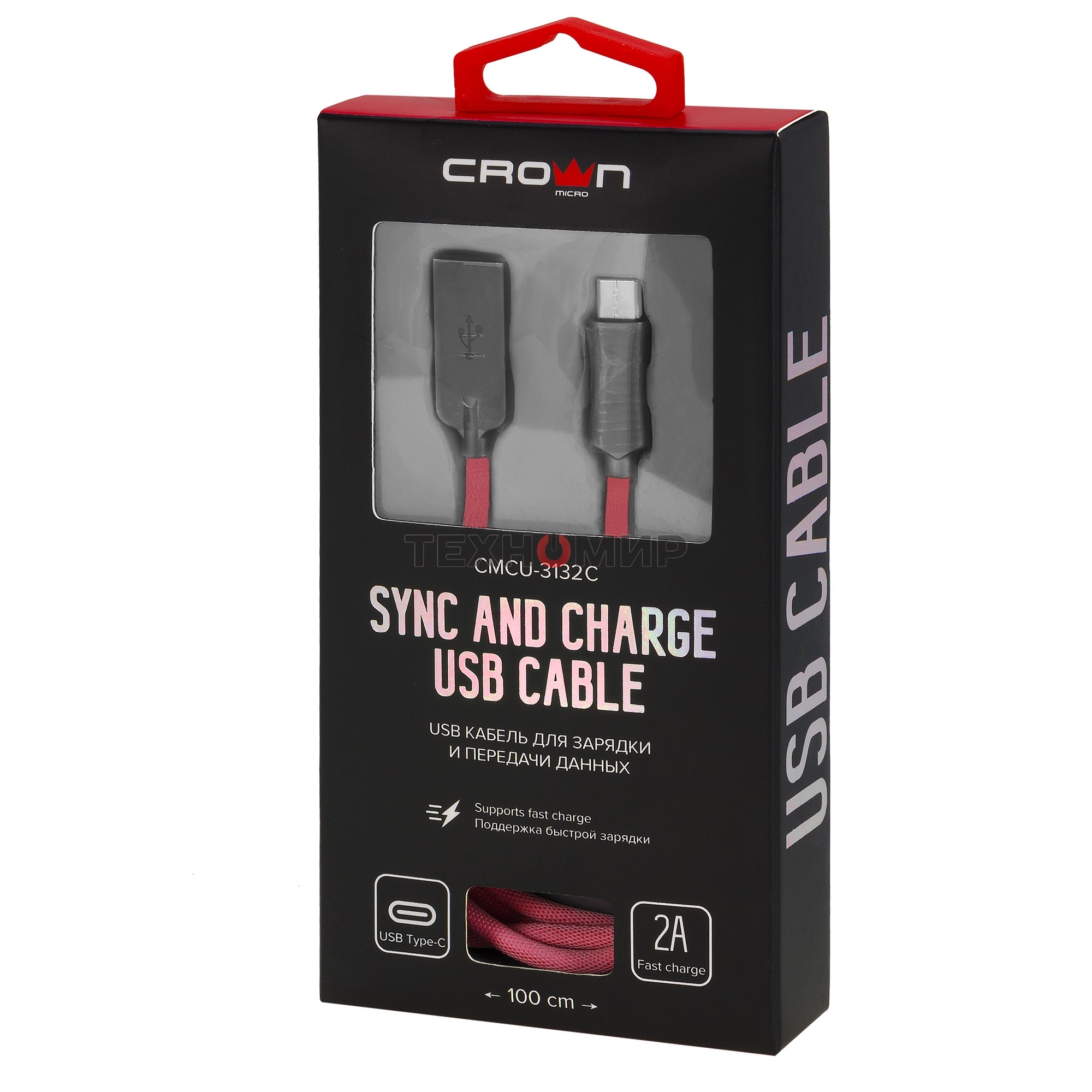 Кабель Crown USB - USB Type-C CMCU-3132C red