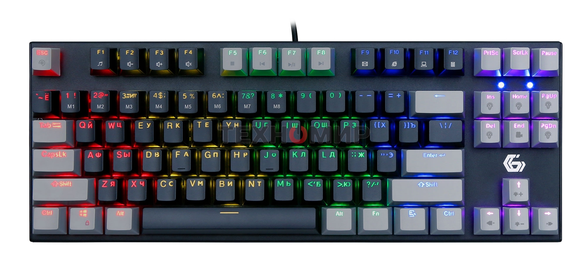 Клавиатура проводная механическая Gembird KB-G600-1, 87кл, Rainbow, коричн.свитчи, 1.8м, черная