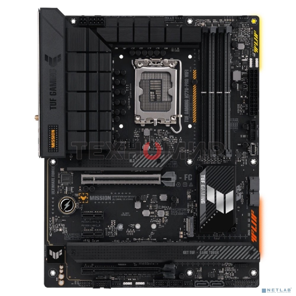 Материнская плата ASUS TUF GAMING H770-PRO WIFI, LGA 1700, Intel H770, 4xDDR5, 4xSATA, 4xM.2, 1xPCIe 5.0 x16, 1xPCIe 4.0 x4, 2xUSB-A 3.2 Gen 2, 4xUSB-A 3.2 Gen 1, 1xUSB-C 3.2 Gen 2x2, 1x2.5Gb LAN, 5x3.5 мм, 7.1, Standard-ATX