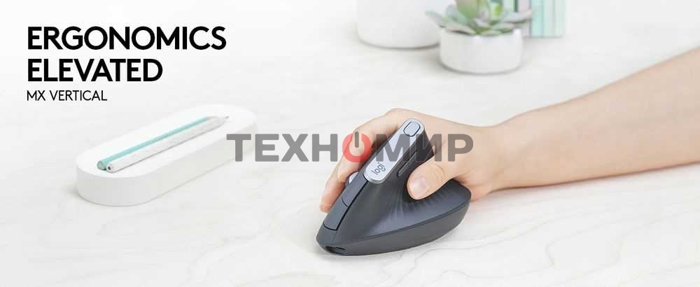 Мышь беспроводная/проводная Logitech MX Vertical графитовый, 4000 dpi, радиоканал, Bluetooth, USB, кнопки - 6