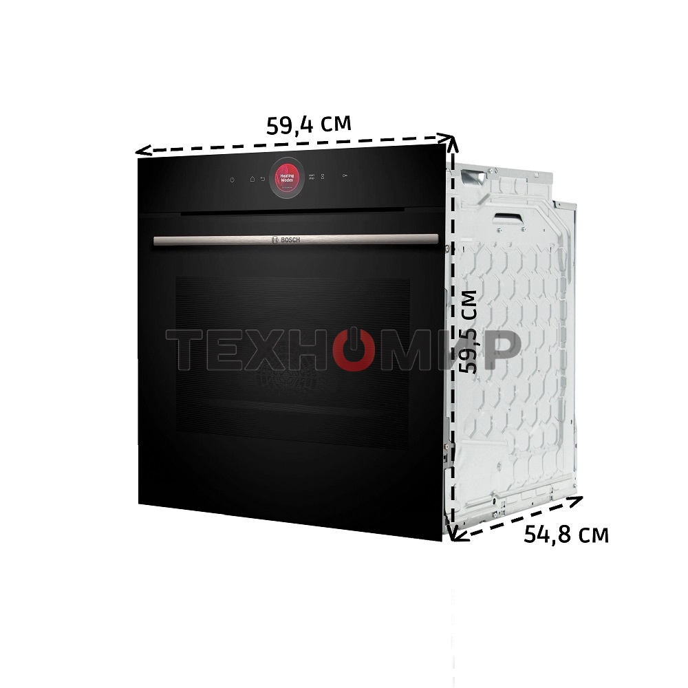 Встраиваемый духовой шкаф с 14 режимами нагрева,контроль температуры от 30 °C до 300 °C,объем 71 л,Eco Clean Direct,TFT сенсорный дисплей,дверь с SoftClose и SoftOpen, Bosch Assist,система очистки пиролитическая,черный