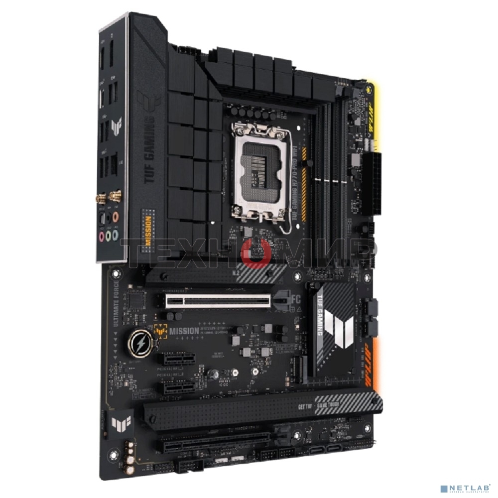 Материнская плата ASUS TUF GAMING H770-PRO WIFI, LGA 1700, Intel H770, 4xDDR5, 4xSATA, 4xM.2, 1xPCIe 5.0 x16, 1xPCIe 4.0 x4, 2xUSB-A 3.2 Gen 2, 4xUSB-A 3.2 Gen 1, 1xUSB-C 3.2 Gen 2x2, 1x2.5Gb LAN, 5x3.5 мм, 7.1, Standard-ATX