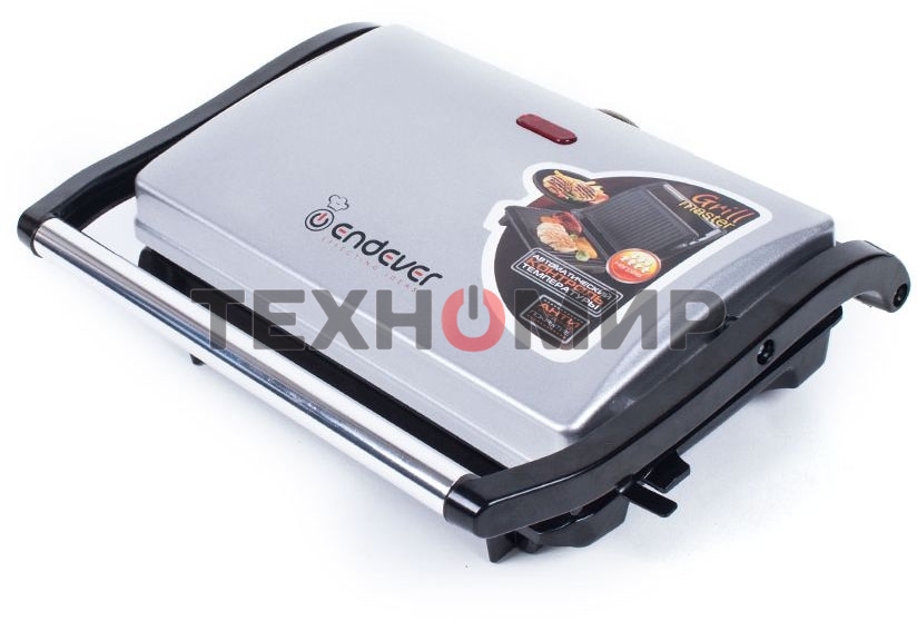 Гриль электрический Endever Grillmaster 115, 1500 Вт, авто терморегулятор, антипригарное покрытие, индикатор нагрева, серебристый/черный