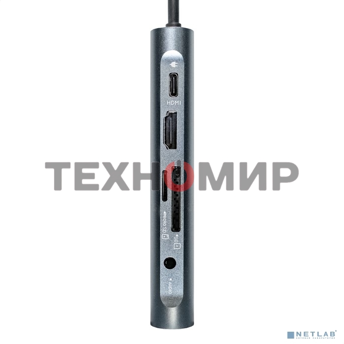 USB-концентратор ExeGate EX293985RUS DUB-31C/MAX (кабель-адаптер USB Type-C --> 3xUSB3.0 + Card Reader + PD 100W + HDMI 4K@30Hz + VGA + Audio + Lan RJ45 10/100/1000Mb, Plug&Play, серый)