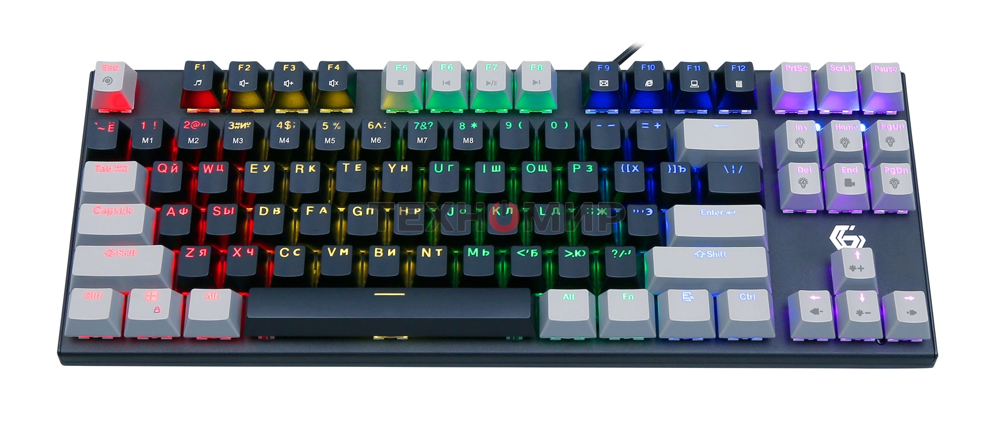 Клавиатура проводная механическая Gembird KB-G600-1, 87кл, Rainbow, коричн.свитчи, 1.8м, черная