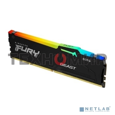 Оперативная память Kingston Fury Beast, DDR5, 32Gb (1x32Gb), 6000MHz, CL36, DIMM, с радиатором, RGB, черный