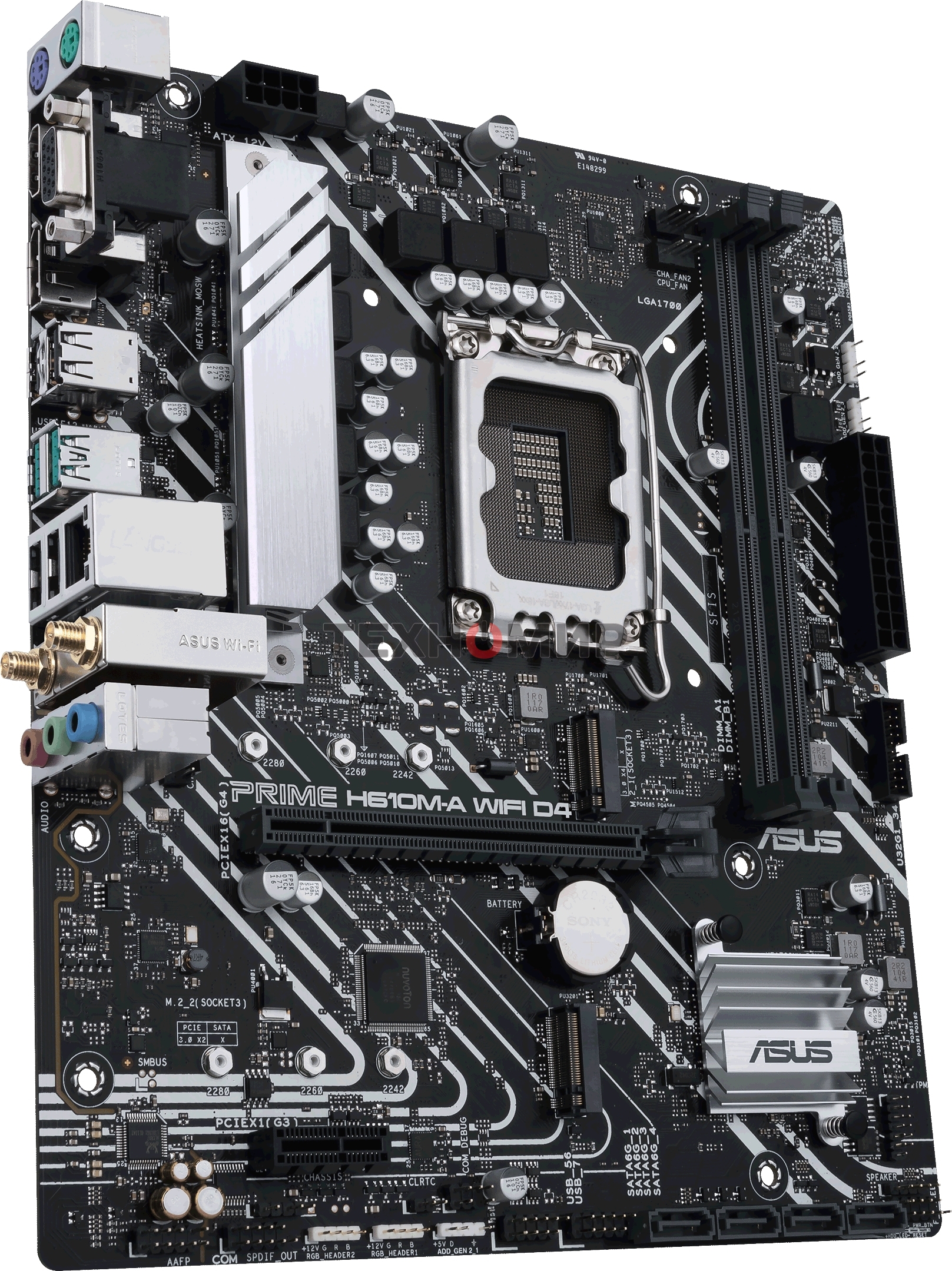 Материнская плата ASUS PRIME H610M-A WIFI D4, LGA 1700, Intel H610, 2xDDR4, 4xSATA, 2xM.2, 1xPCI-E 4.0 x16, 1xHDMI, 1xDisplayPort, 1x 1Gb LAN, 2xUSB-A 3.2 Gen 2, 4xUSB-A 2.0, 3x3.5 мм, 7.1, Micro-ATX