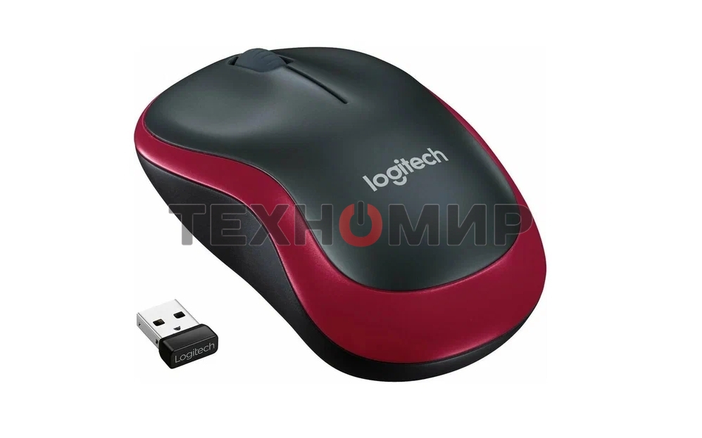 Мышь беспроводная Logitech M185, красный, 1000 dpi, радиоканал, USB, кнопки - 3