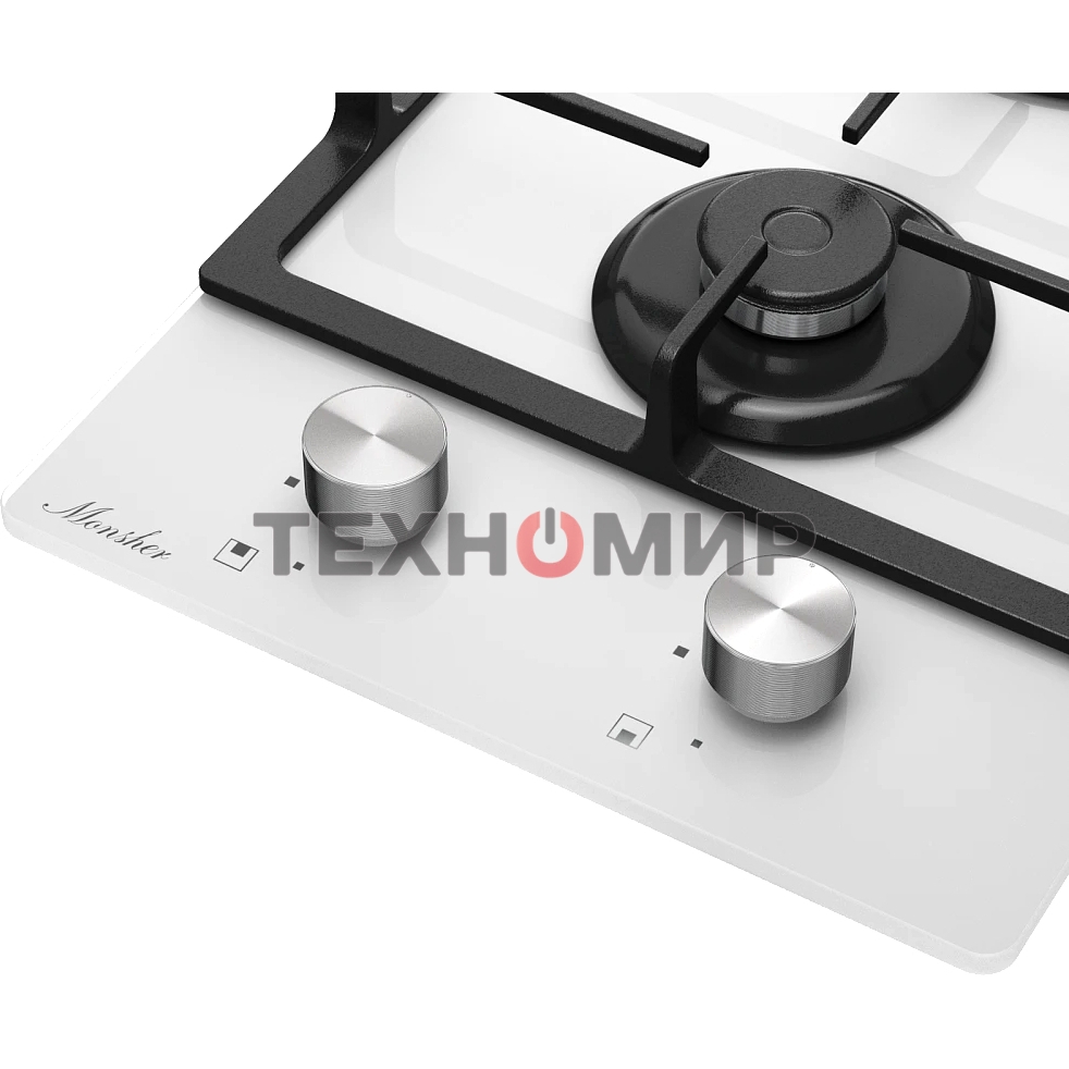 Газовая варочная панель Monsher MGG 33 Blanc, газ, High-Tech, 30 см, автоматический электроподжиг, газ-контроль, форсунки под сжиженый газ, SABAF конфорки, чугунные решетки, белый