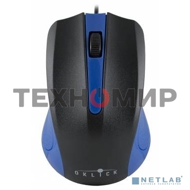 Мышь проводная Oklick 225M черный/синий, 1200 dpi, USB, кнопки - 3