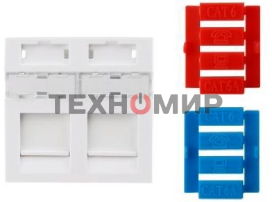 Вставка в розеточную панель Hyperline,keystone, 45х45 мм (ВхШ), плоская, шторки, белый (SIP3-2K-M45-45)