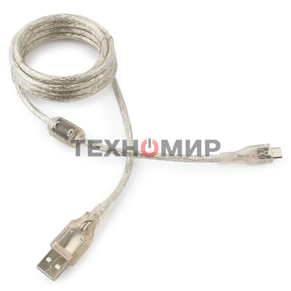 Кабель Cablexpert USB2.0 Pro, AM/microBM, 1,8м, экран, феррит.кольцо, прозрачны (CCP-mUSB2-AMBM-6-TR)