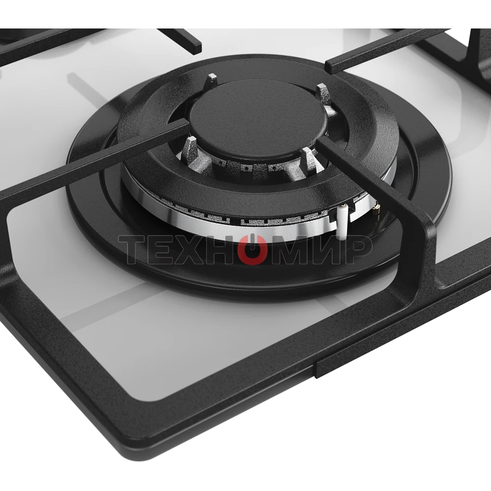 Газовая варочная панель Monsher MGG 33 Blanc, газ, High-Tech, 30 см, автоматический электроподжиг, газ-контроль, форсунки под сжиженый газ, SABAF конфорки, чугунные решетки, белый