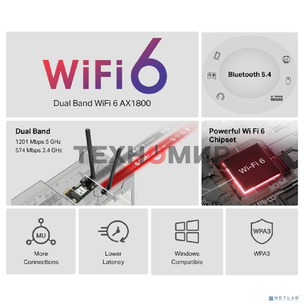 Двухдиапазонный беспроводной адаптер Mercusys MA70XE PCI-Express Wi-Fi с Bluetooth