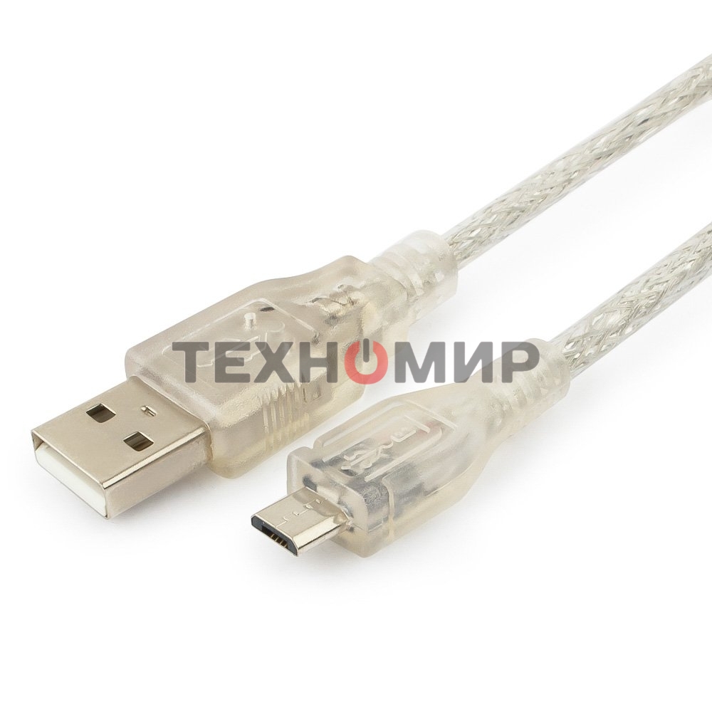 Кабель Cablexpert USB2.0 Pro, AM/microBM, 1,8м, экран, феррит.кольцо, прозрачны (CCP-mUSB2-AMBM-6-TR)