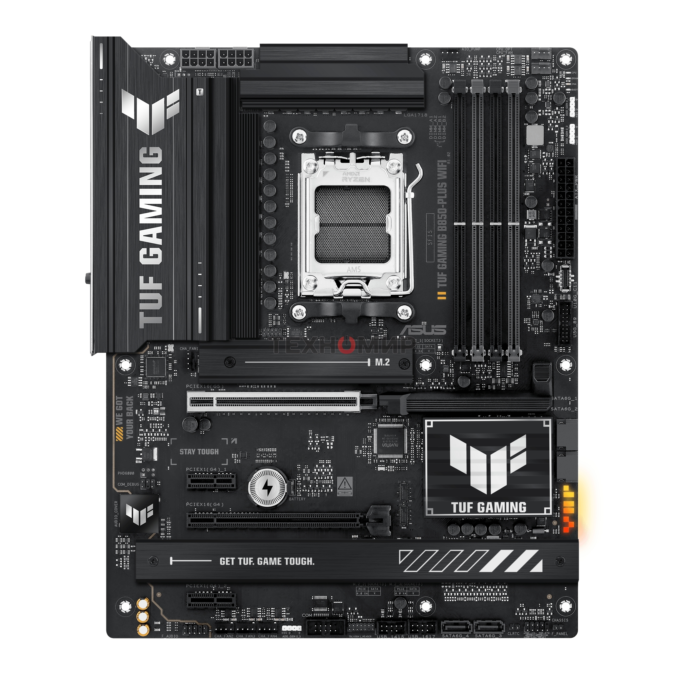 Материнская плата ASUS TUF GAMING B850-PLUS WIFI, Socket AM5, AMD B850, 4xDDR5, 4xSATA, 3xM.2, 1xPCIe 5.0 x16, 1xPCIe 4.0 x16, 2xPCIe 4.0 x1, 1xHDMI, 1xDP, 1x 2.5Gb LAN, Wi-Fi 7, 3xUSB-A 10Gbps, 4xUSB-A 5Gbps, 1xUSB-C 20Gbps, 2xUSB-A 2.0, 5x3.5 мм, 7.1, A