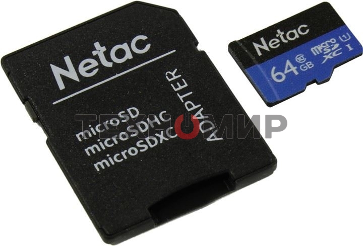 Флеш карта microSDHC 64Gb Netac P500 NT02P500STN-064G-R (с SD адаптером) 80Mb/s