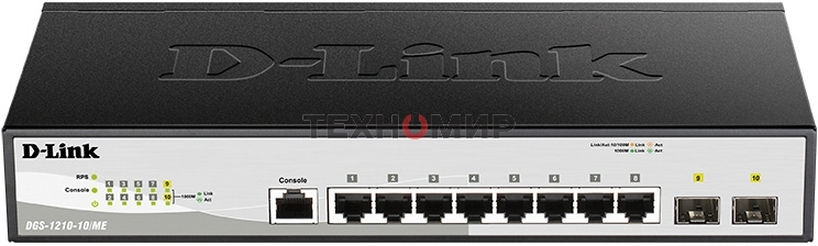 Коммутатор D-Link DGS-1210-10/ME/B2A 2 уровня с 8 портами 10/100/1000Base-T и 2 портами 1000Base-X SFP