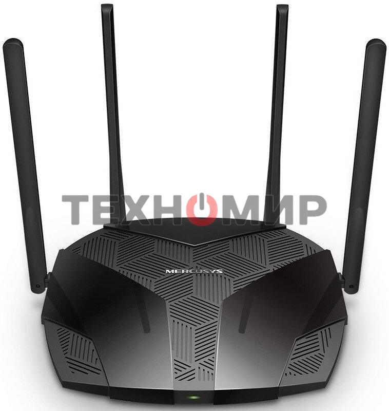 Двухдиапазонный роутер MERCUSYS MR80X AX3000 Wi-Fi 6, до 574 Мбит/с на 2,4 ГГц + до 2402 Мбит/с на 5 ГГц,4 фиксированные внешние антенны, 3 гигабитных порта LAN, 1 гигабитный порт WAN
