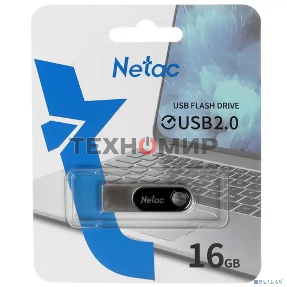 Флешка USB Netac U278 (NT03U278N-016G-20PN), 16Gb, USB 2.0, R/W 50/10, серебристый/черный
