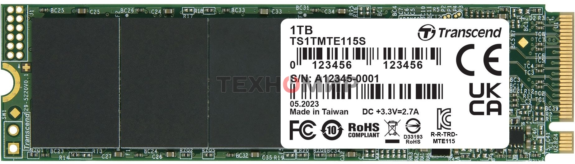 Накопитель SSD Transcend 115S, 1Tb, PCIe 3.0 x4, M.2 2280, NVMe, R/W 3200/2000