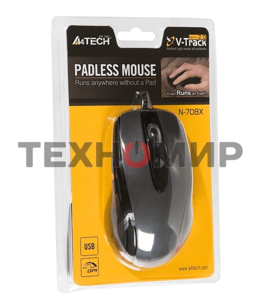 Мышь проводная A4Tech N-708X серый глянец/черный, 1600 dpi, USB, кнопки - 6