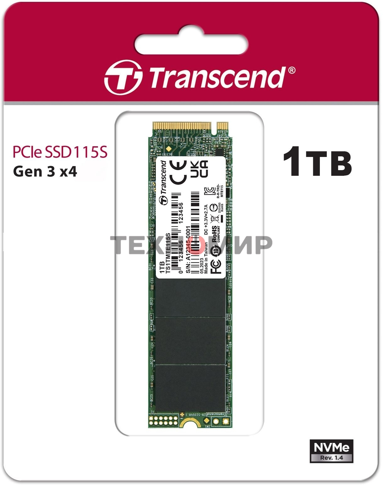 Накопитель SSD Transcend 115S, 1Tb, PCIe 3.0 x4, M.2 2280, NVMe, R/W 3200/2000