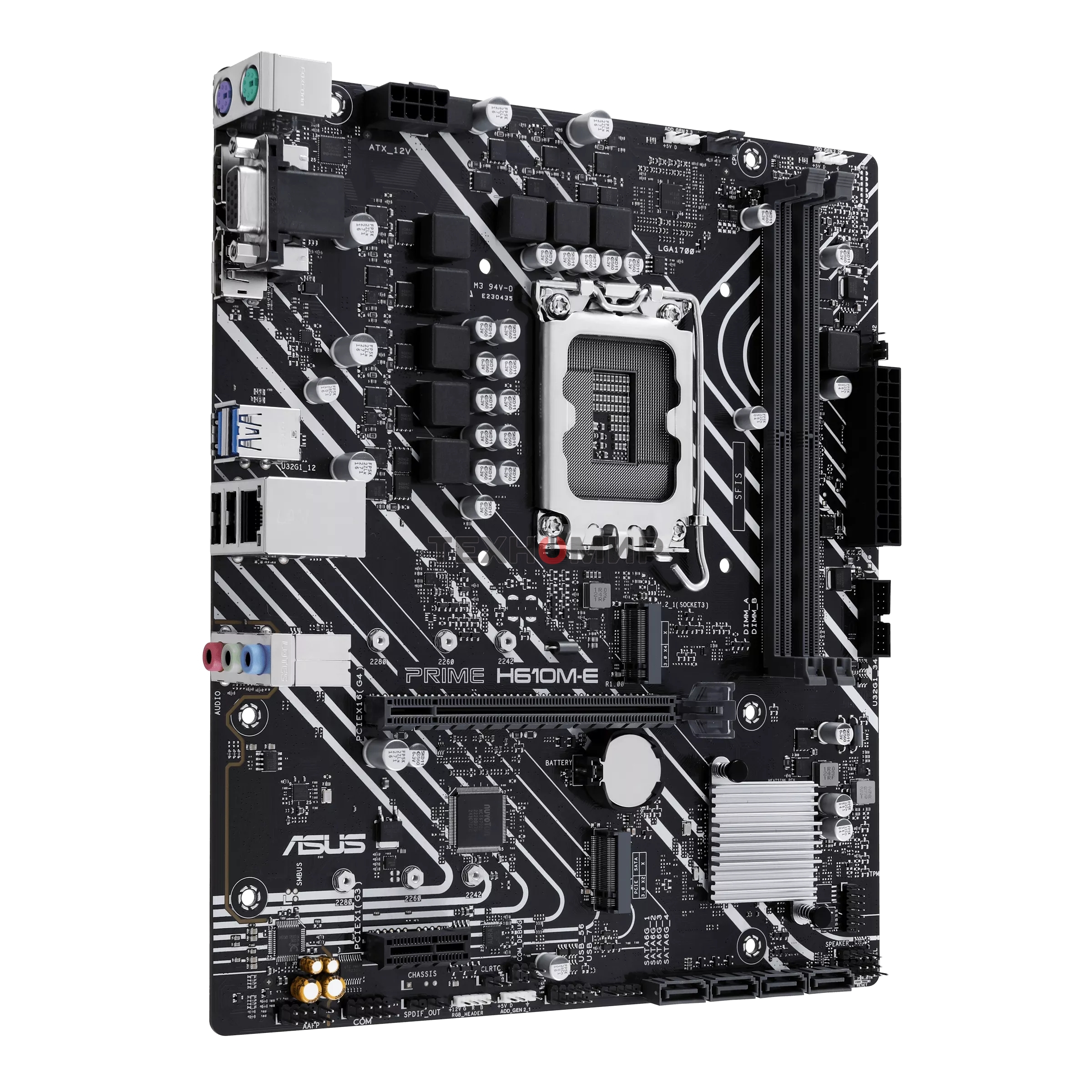 Материнская плата ASUS PRIME H610M-E-CSM, LGA 1700, Intel H610, 2xDDR5, 4xSATA, 2xM.2 PCIe 3.0 (x2, x4), 1xPCIe 4.0 x16, 1xPCIe x1, 1xHDMI, 1xDP, 1xVGA, 2xUSB-A 2.0, 2xUSB-A 3.2 Gen 1, 1x 1Gb LAN, 3x3.5 мм, 7.1, mATX