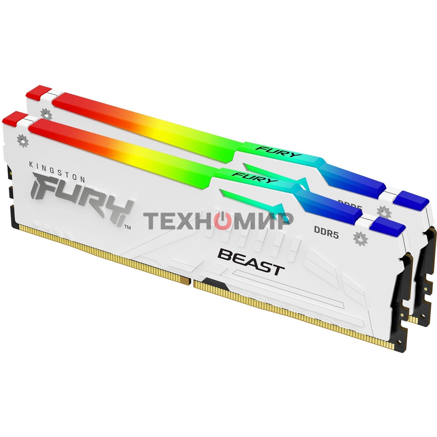 Оперативная память Kingston Fury Beast, DDR5, 64GB (2x32GB), 6000MHz, CL30, DIMM, с радиатором, RGB, белый