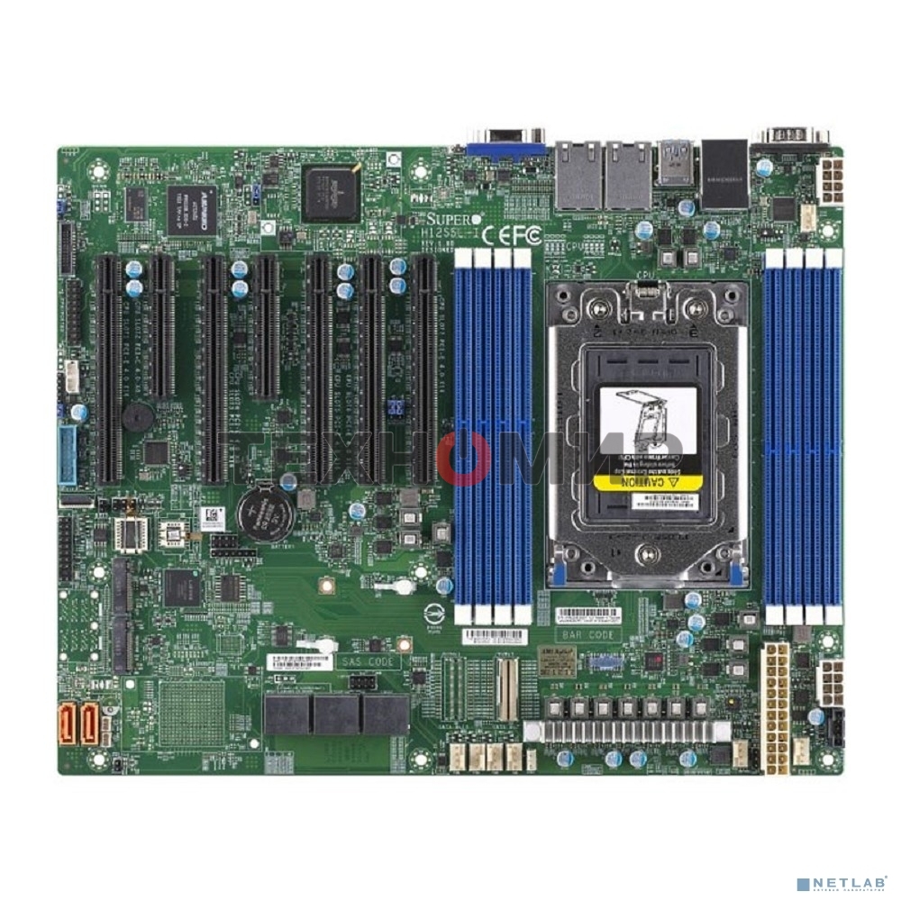 Материнская плата серверная Supermicro MBD-H12SSL-I-B, SP3, AMD EPYC 7002/7003, 8xDDR4, 8xSATA, 2xM.2, 5xPCIe x16, 2xPCIe x8, 2x1Gb LAN, 4xUSB 3.2 Gen 1, 1xVGA, ATX