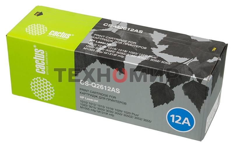 Картридж лазерный Cactus CS-Q2612AS (тип Q2612AS) черный (2000 стр.) для HP 1010/1012/1015/1018/1020/1020Plus/1022/3015/3020