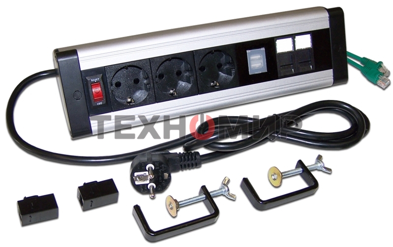 Блок розеток: 3 эл. модуля, 2 USB модуля, 2 порта кат.6