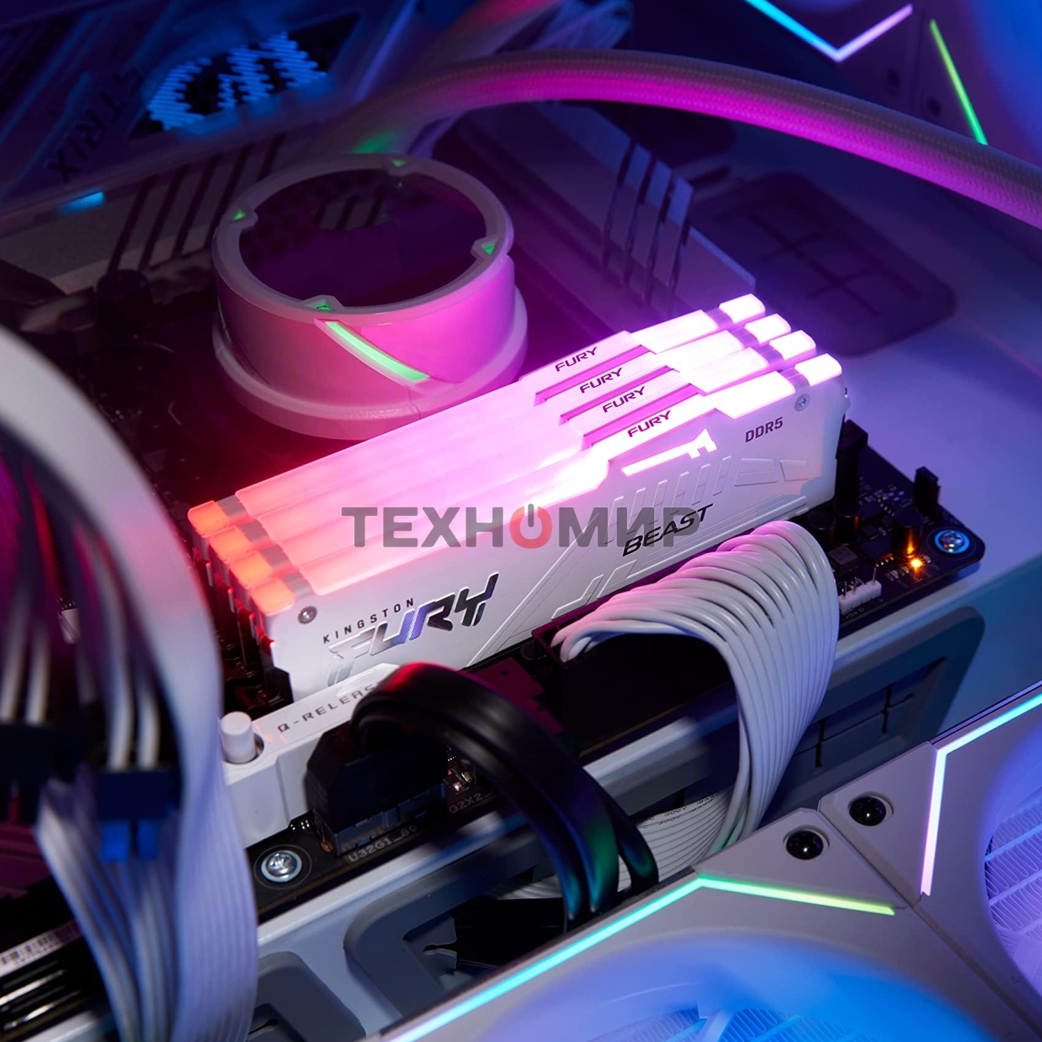 Оперативная память Kingston Fury Beast, DDR5, 64GB (2x32GB), 6000MHz, CL30, DIMM, с радиатором, RGB, белый