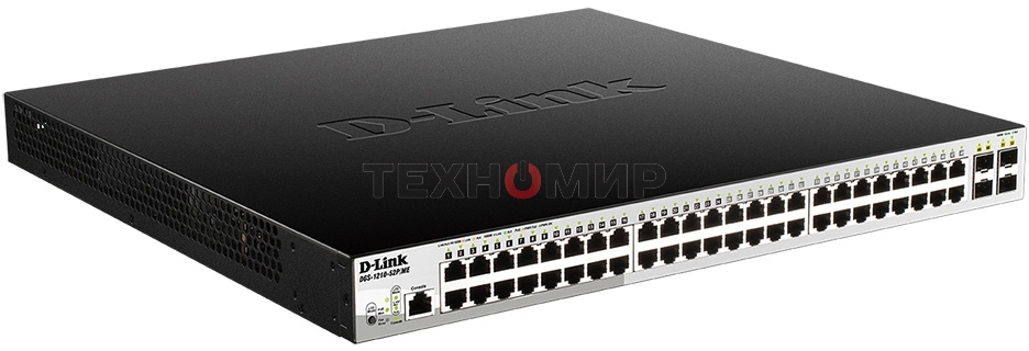 Коммутатор D-Link DGS-1210-52P/ME/B1A, L2 Managed Switch with 48 10/100/1000Base-T ports and 4 1000Base-X SFP ports (8 PoE ports 802.3af/802.3at (30 W), 16 PoE ports 802.3af (15,4 W), PoE Budget 193 W). 16K Mac