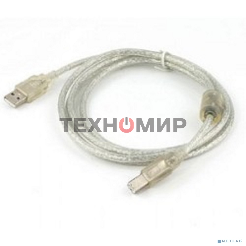 Кабель Cablexpert USB2.0 Pro, AM/BM, 2м, экран, 2 феррит.кольца, прозрачный (CCF-USB2-AMBM-TR-2M)