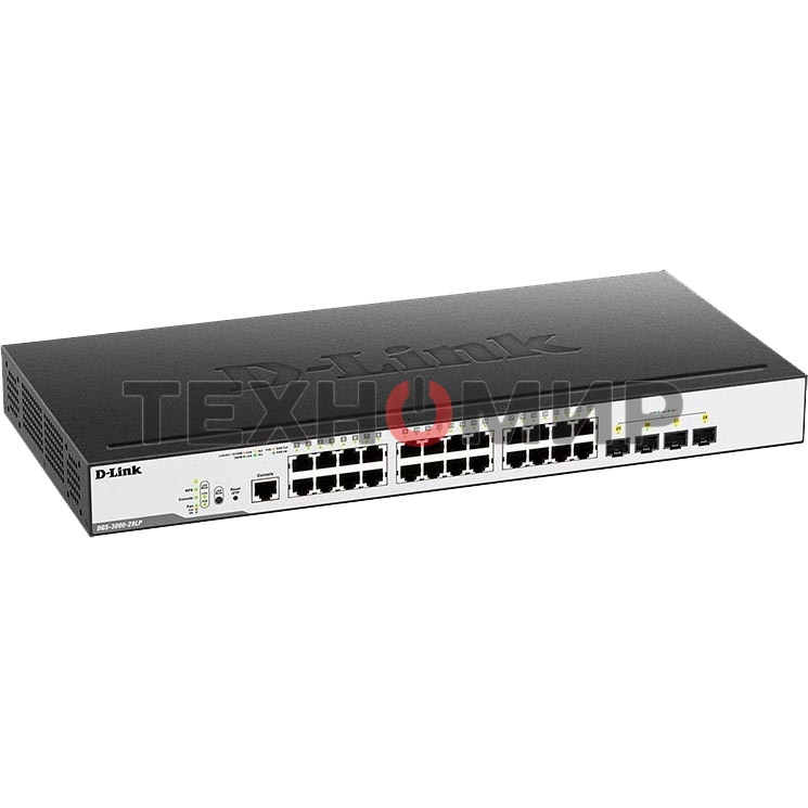 Коммутатор D-Link Switch DGS-3000-28LP/B1A Управляемый коммутатор 2 уровня с 24 портами 10/100/1000Base-T и 4 портами 1000Base-X SFP (24 порта с подде