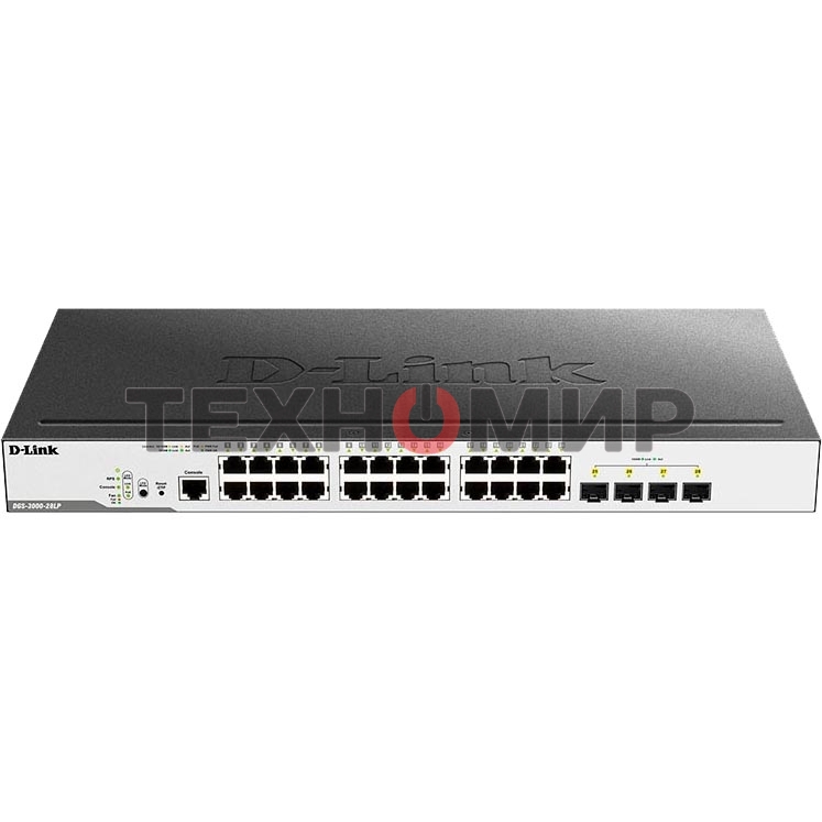 Коммутатор D-Link Switch DGS-3000-28LP/B1A Управляемый коммутатор 2 уровня с 24 портами 10/100/1000Base-T и 4 портами 1000Base-X SFP (24 порта с подде
