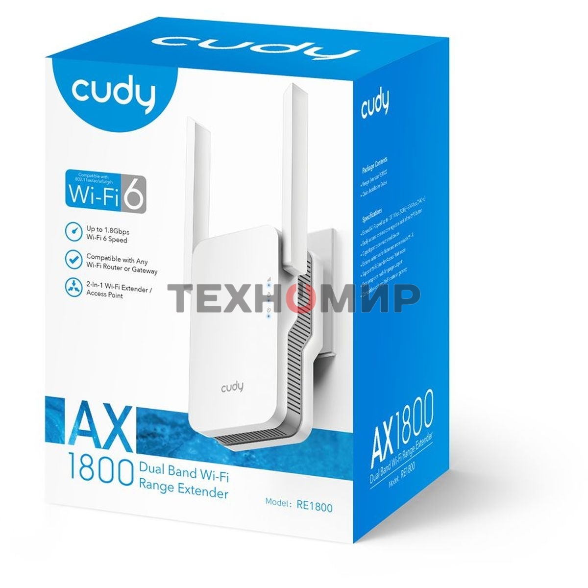 Повторитель беспроводного сигнала Cudy RE1800 AX1800 10/100/1000BASE-TX/Wi-Fi белый