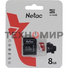 Флеш карта Netac P500 ECO MicroSDHC 8Gb C10 NT02P500ECO-008G-R,, адаптер в комплекте